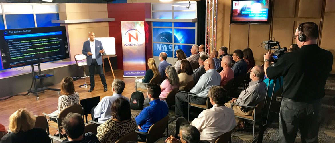 Livestream of NASA iTech with male presenter